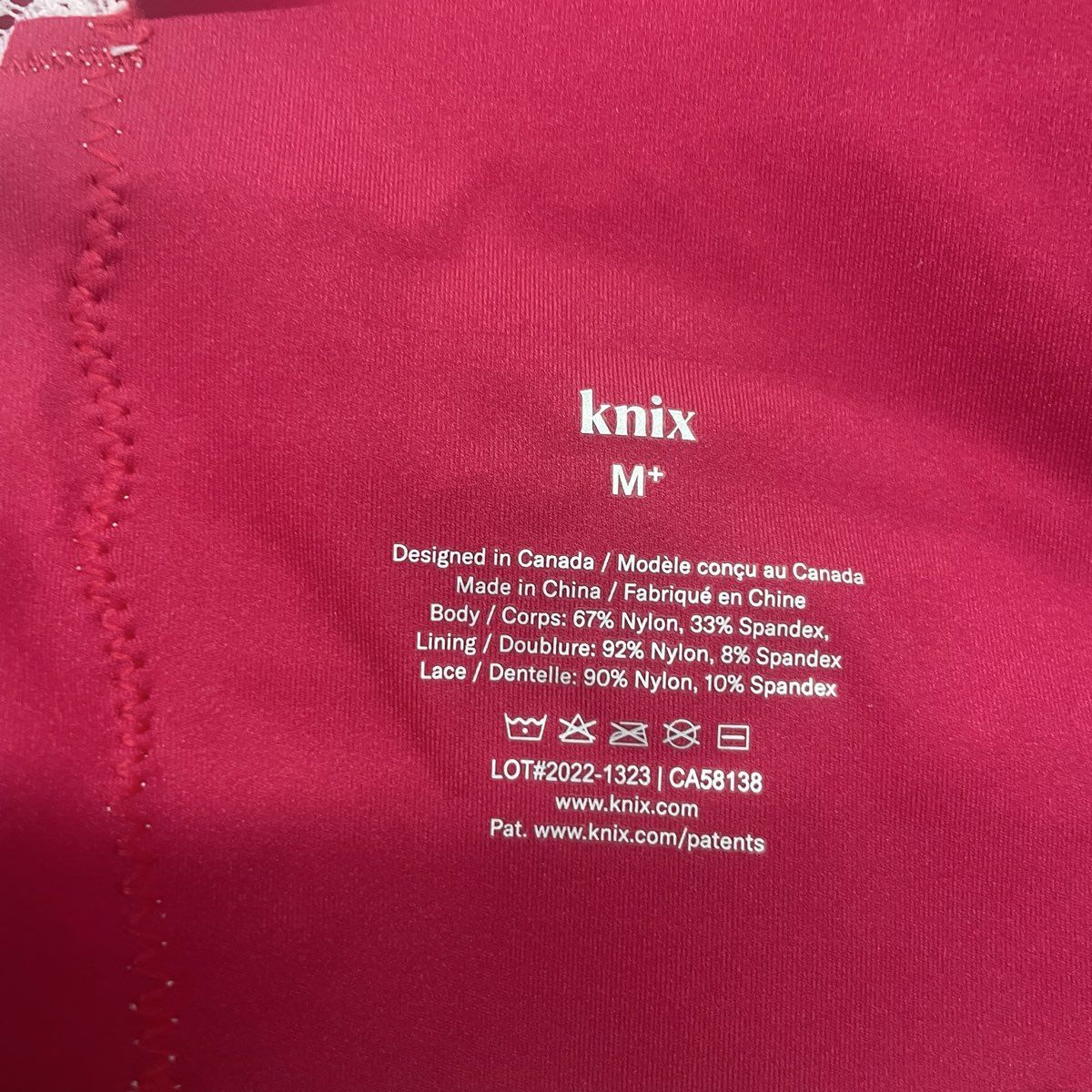 Knix Women's Knixy Lace Racerback Bralette Pomegranate Red Seamless NWT Sz M+