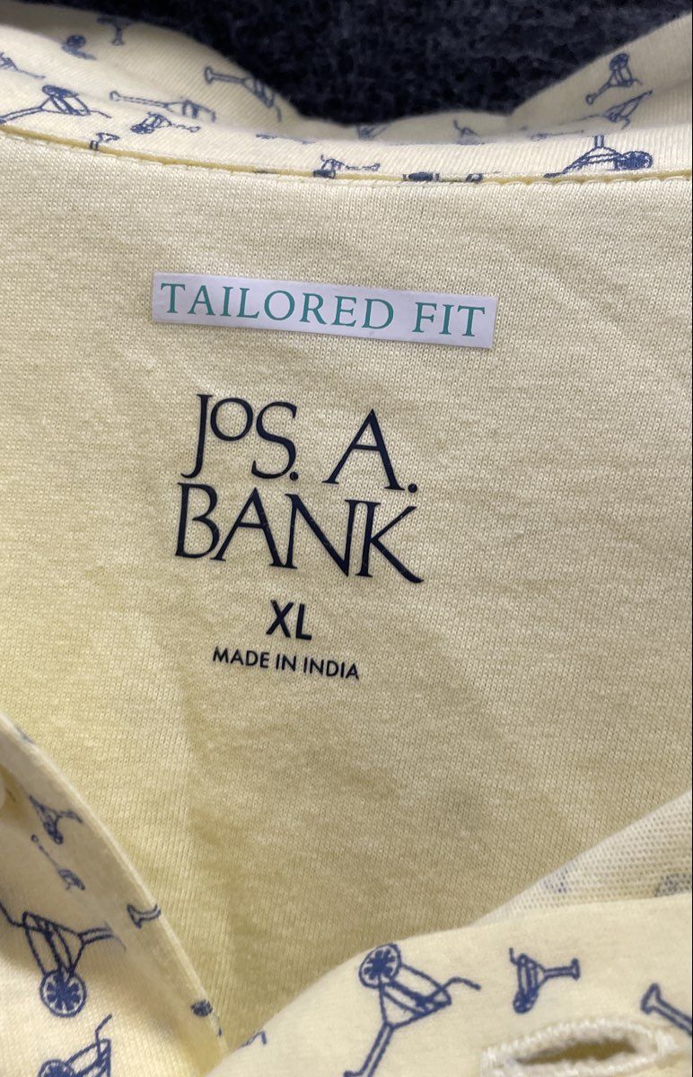 Jos. A. Bank Men's Yellow Martini Glass Print Tailored Fit Polo XL