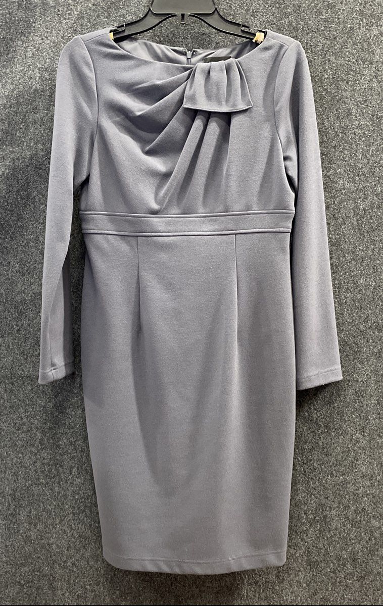 Adrianna Papell Women's Gray Long Sleeve Bow Shoulder Sheath Dress Size 8