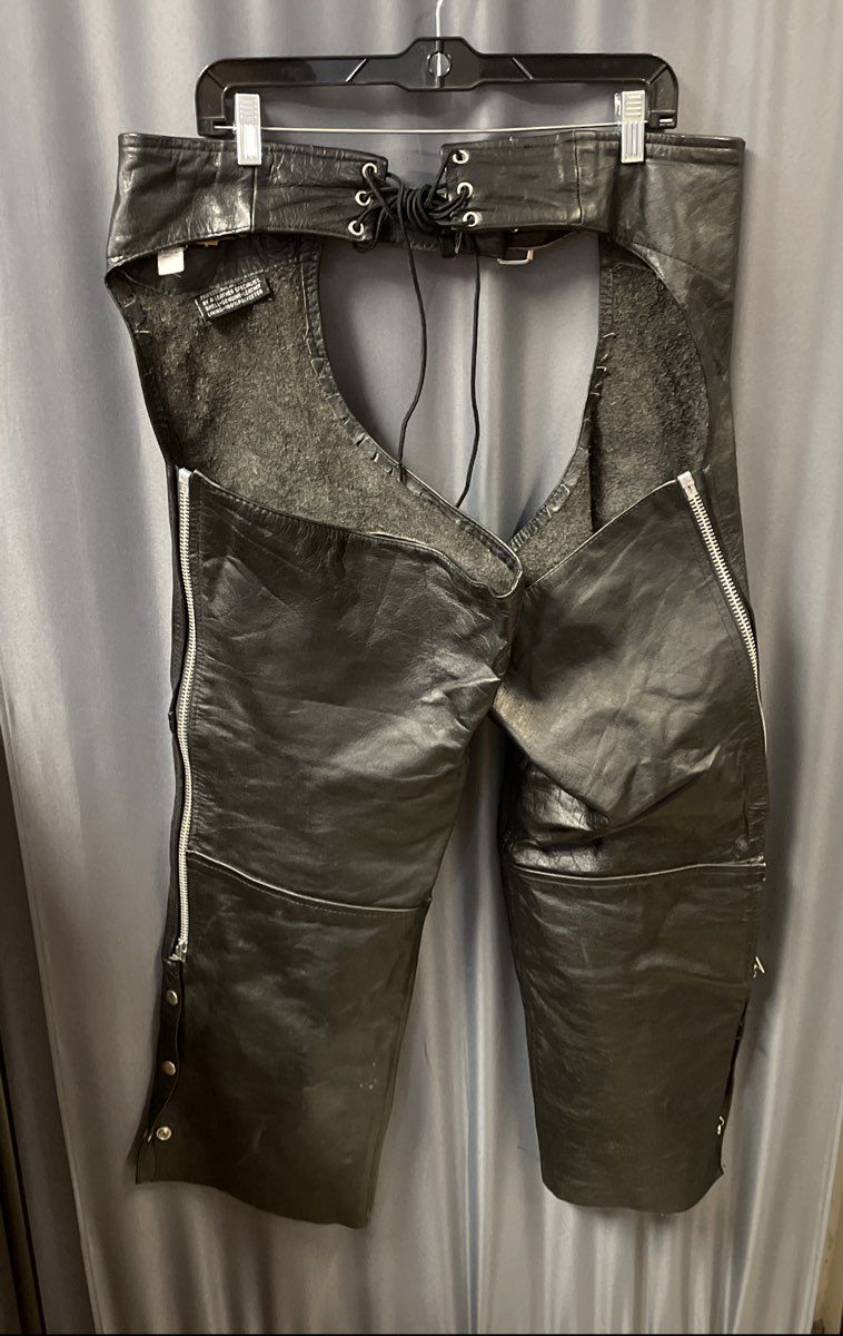 Protech Leather Apparel Unisex Black Motorcycle Riding Chaps Genuine Leather XXL