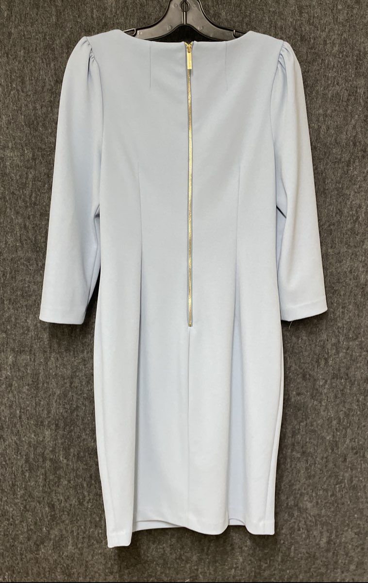 Calvin Klein Women's Pale Blue Crepe Puff Shoulder Sheath Dress 3/4 Sleeve Sz 8