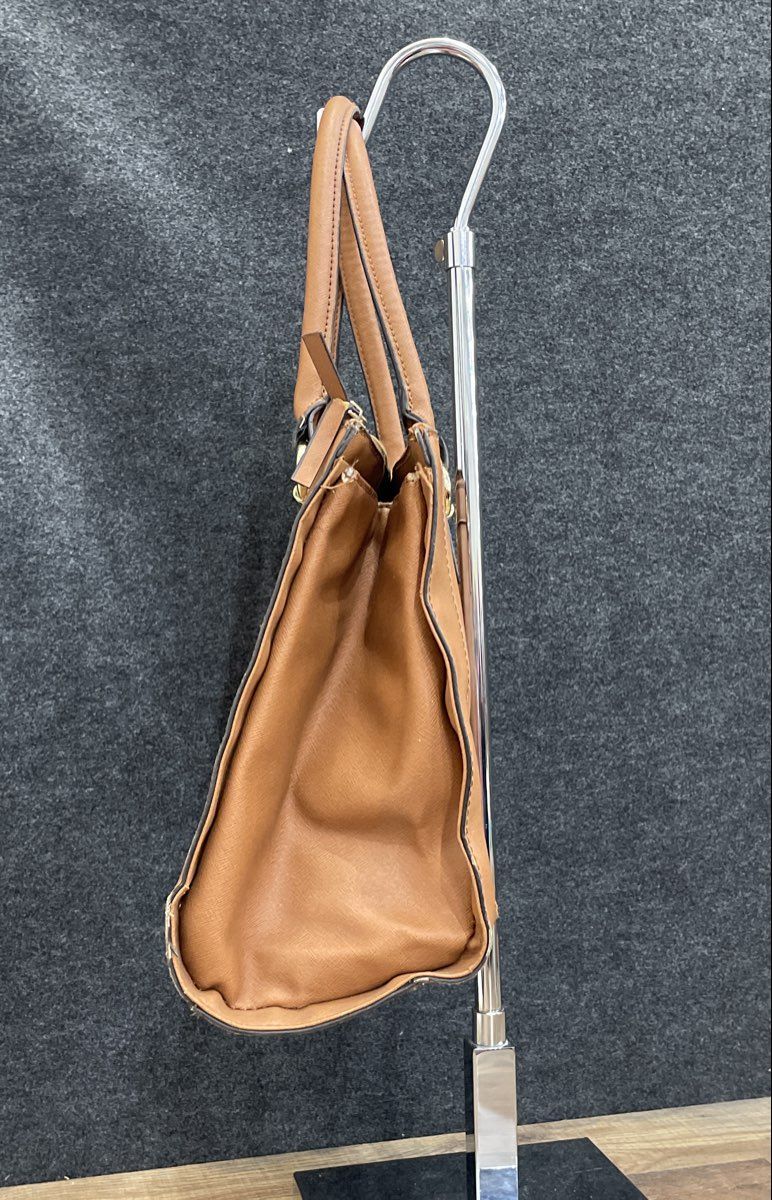 Liz Claiborne Brown Leather Structured Large Tote Handbag Gold Hardware