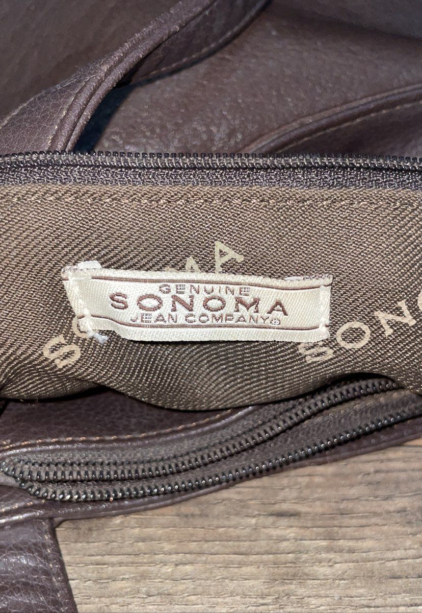 Sonoma Brown Leather Shoulder Bag Medium Dual Handle Zippered Pockets