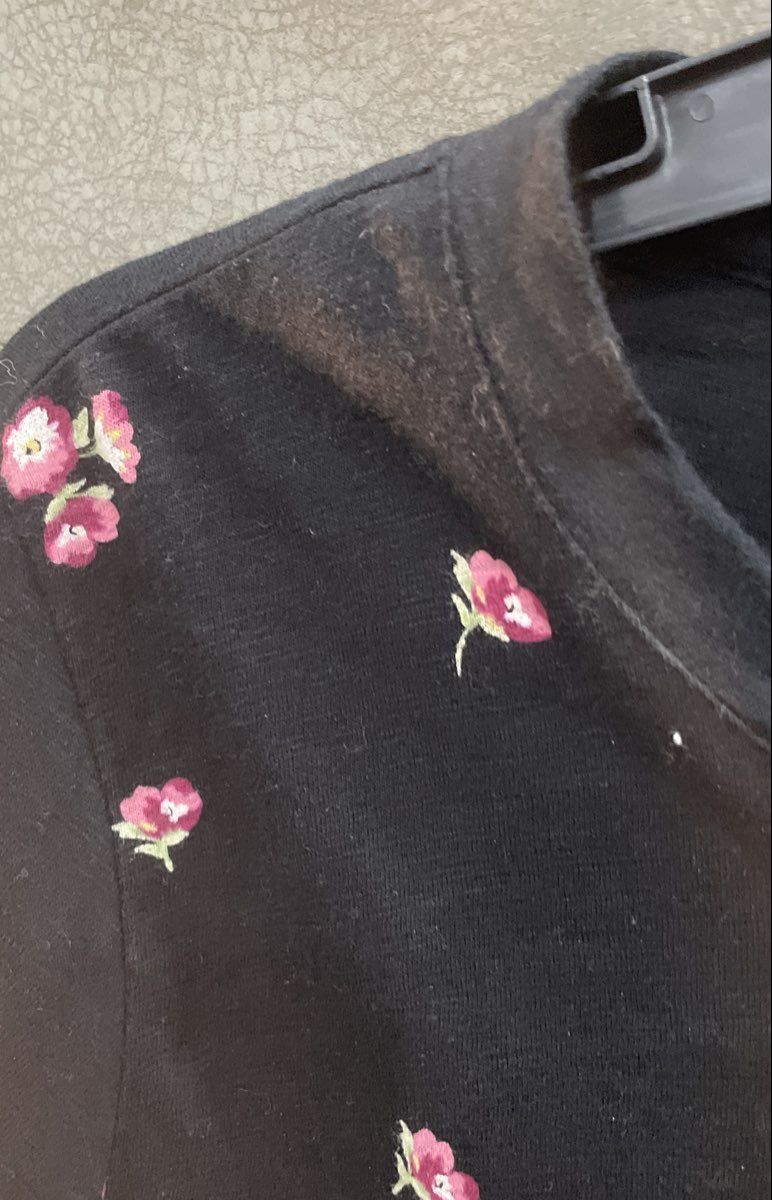 Sonoma Women's Black Pink Floral Everyday Tee Long Sleeve Cotton Shirt Sz L