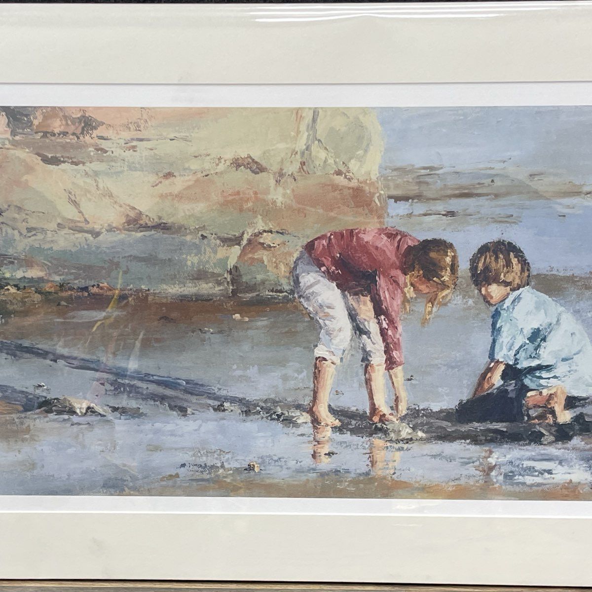 Elaine Hughes "Seaside Colors" Lithograph Print Children on Beach Signed 297/400