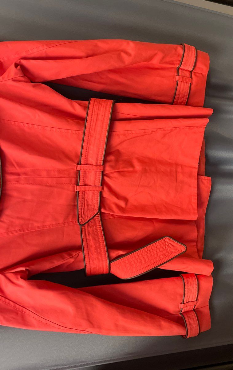 Black Rivet Women's Red Orange Double Breasted Belted Trench Jacket Sz S