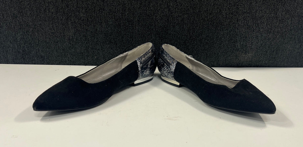 Bellini Novatoo Black Suede Metallic Snakeskin Pointed Toe Flats Size 13W