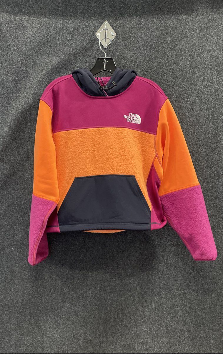 The North Face Women's Cropped Fleece Pullover Hoodie Pink Orange Navy Sz M