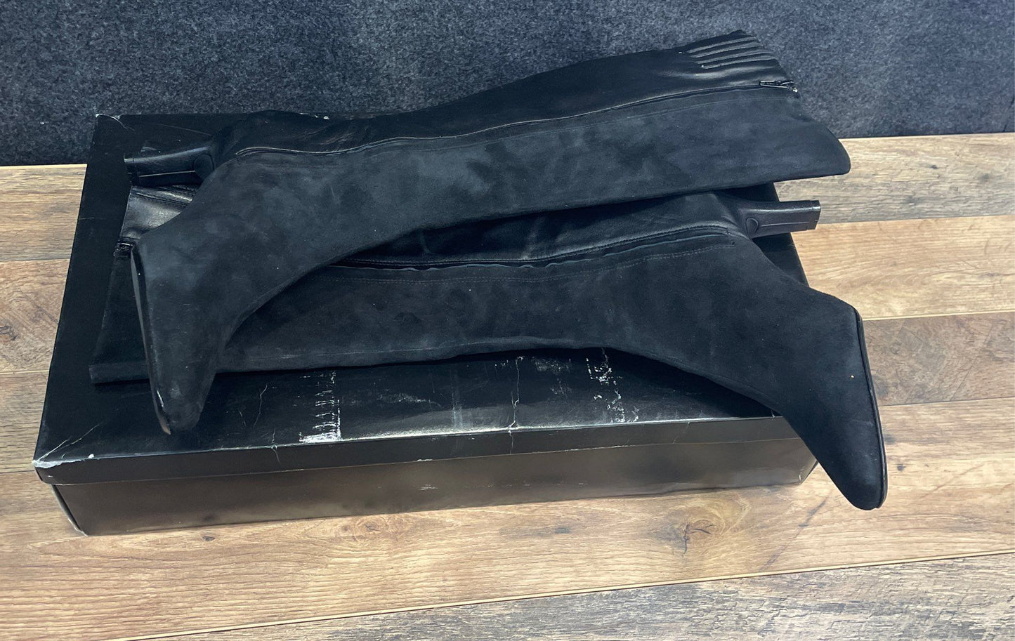 Dune London Black Suede Leather Tall Knee High Pointed Toe Boots Women's Size 39