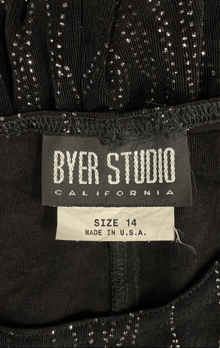 Vintage Y2K Byer Studio Women's Black Silver Glitter Wavy Maxi Dress Size 14
