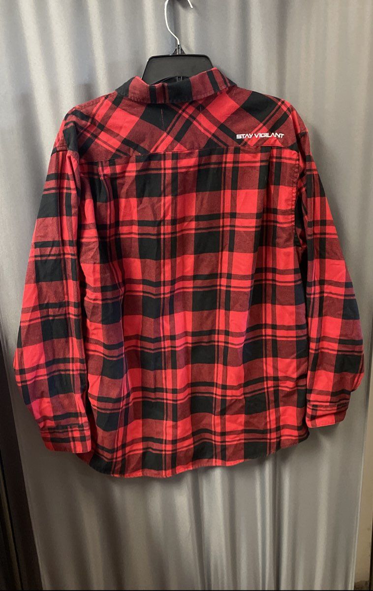 Vigilance Elite Mens Red Black Plaid Flannel Shirt Long Sleeve Made in USA Sz XL