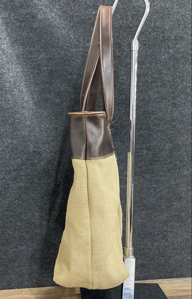 Liz Claiborne Tan Fabric Brown Leather Large Tote Bag Vintage 90s Handbag