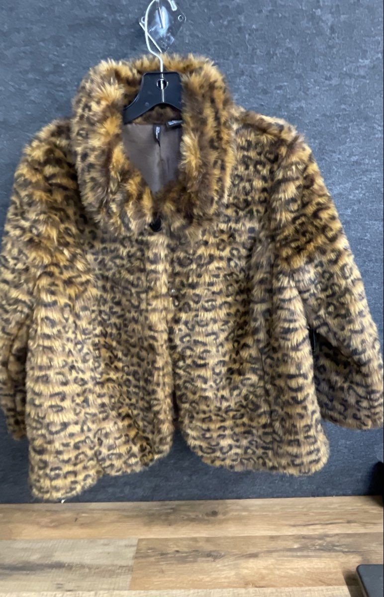 New Directions Women's Leopard Print Faux Fur Coat Jacket Brown NWT Sz PXL