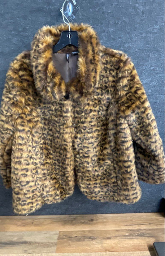 New Directions Women's Leopard Print Faux Fur Coat Jacket Brown NWT Sz PXL