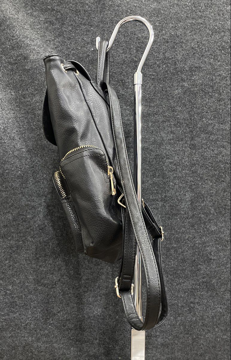 Aldo Black Leather Backpack Gold Hardware Large Pebbled Drawstring Flap