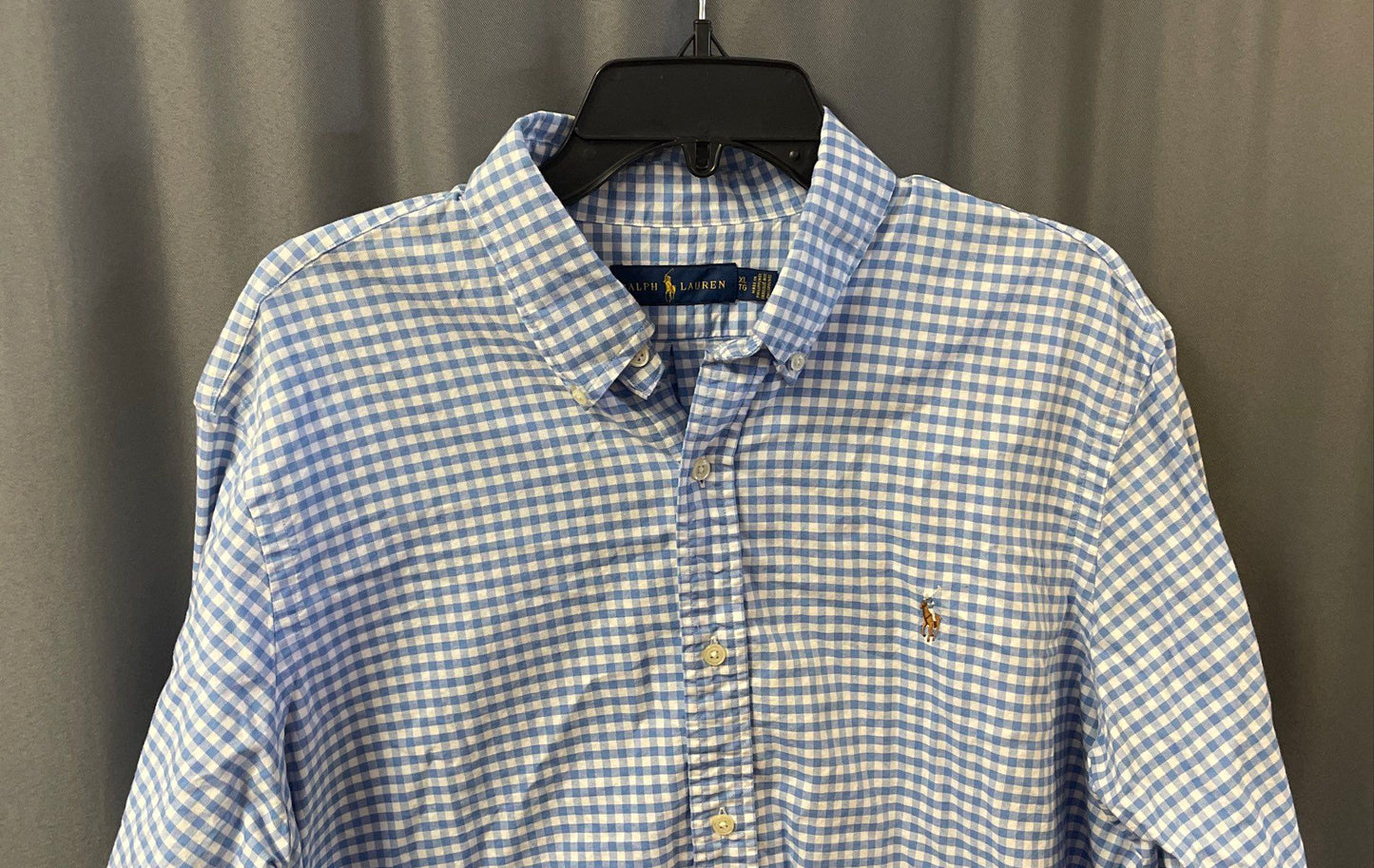 Ralph Lauren Men's Blue White Gingham Check Button Down Cotton Shirt Size XL