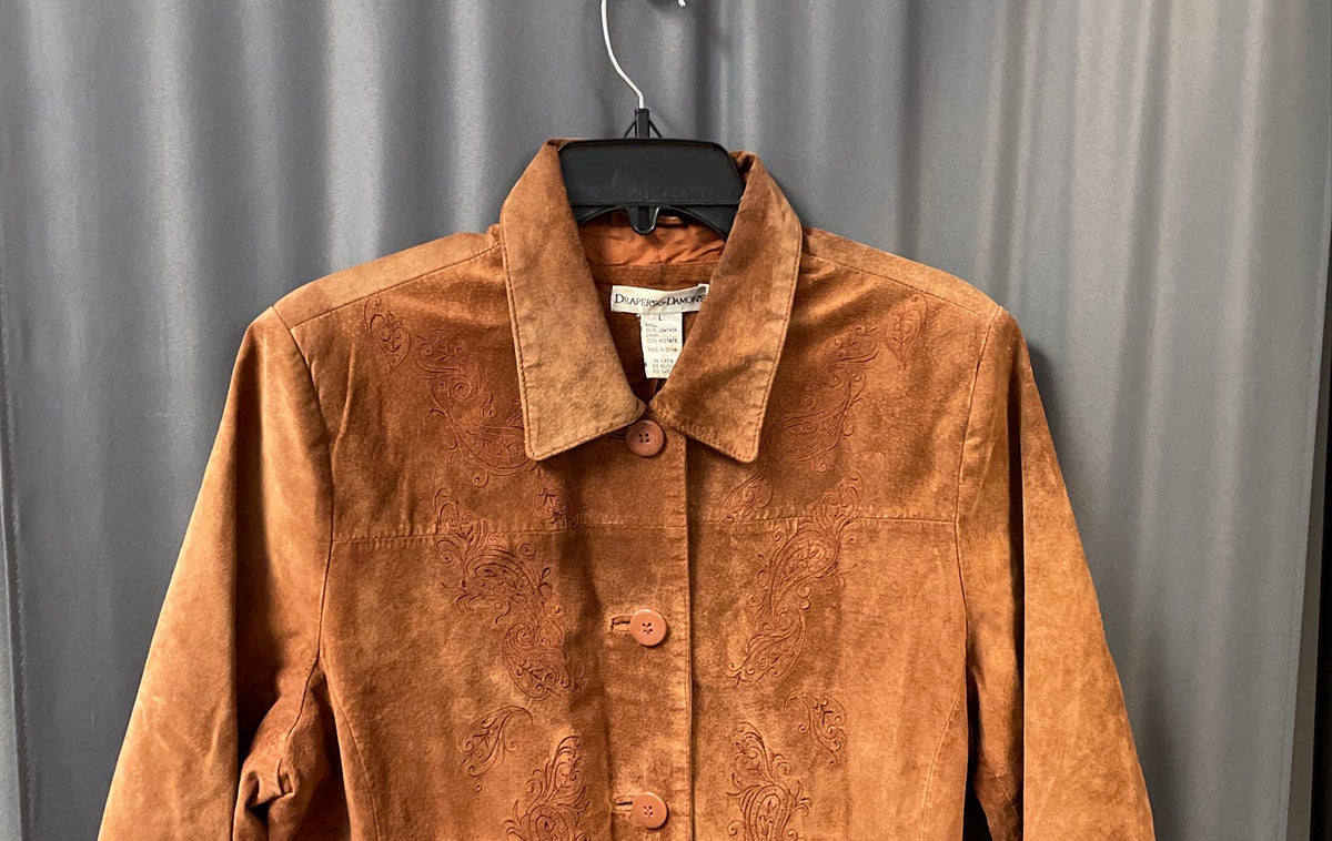 Draper's & Damon's Women's Brown Leather Paisley Embroidered Jacket Sz L