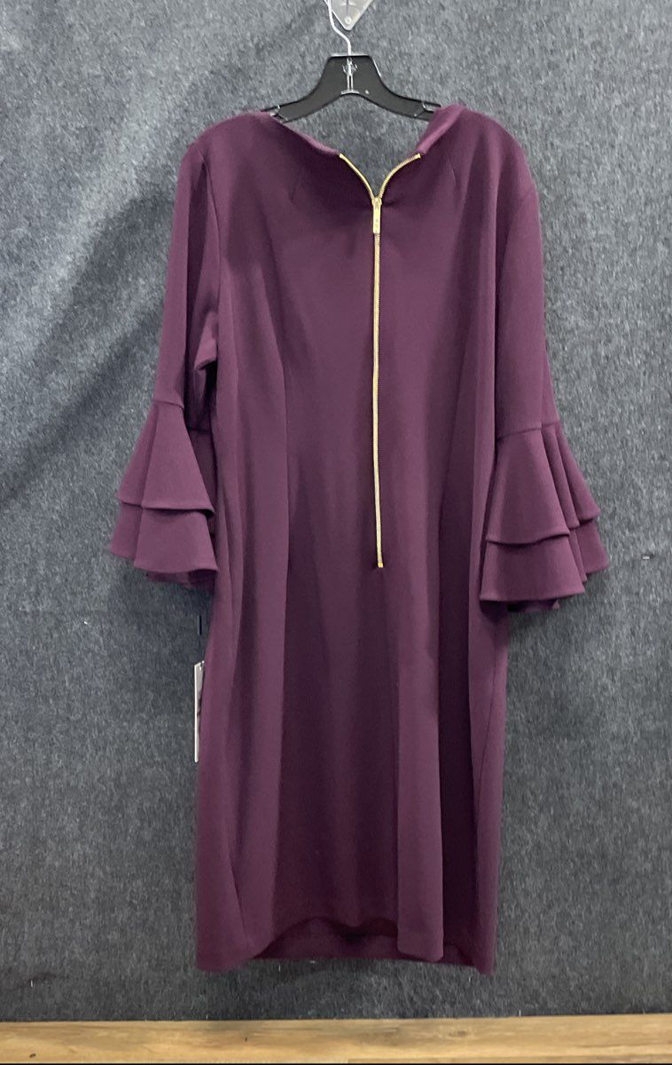Calvin Klein Women's Purple Tiered Bell Sleeve Sheath Crepe Dress 16W NWT