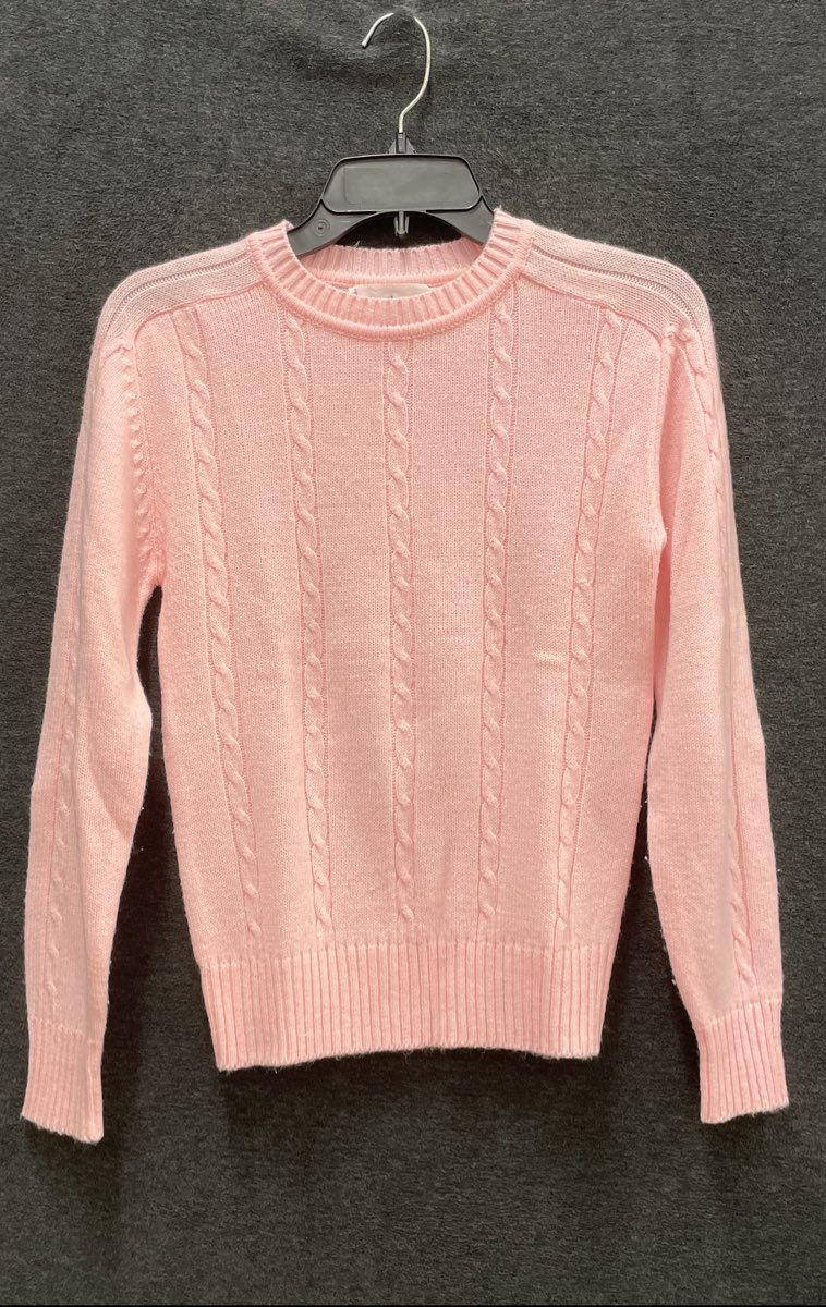 Vintage 80s T.G.I.F. Pink Cable Knit Crew Neck Sweater Made in Korea Sz M