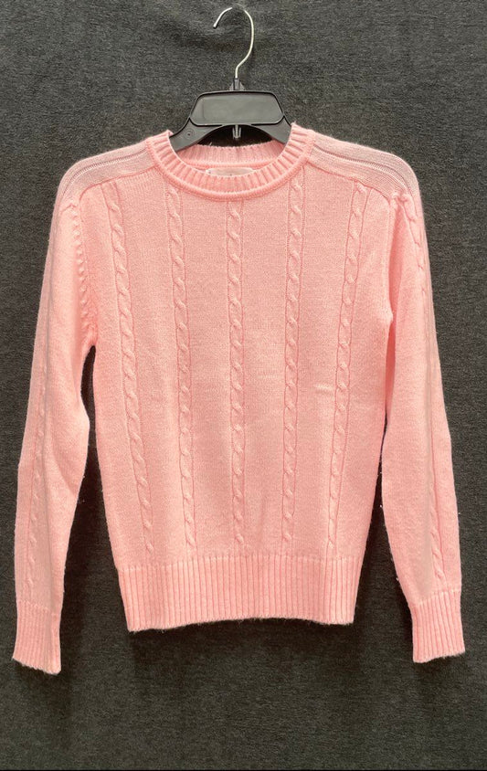 Vintage 80s T.G.I.F. Pink Cable Knit Crew Neck Sweater Made in Korea Sz M
