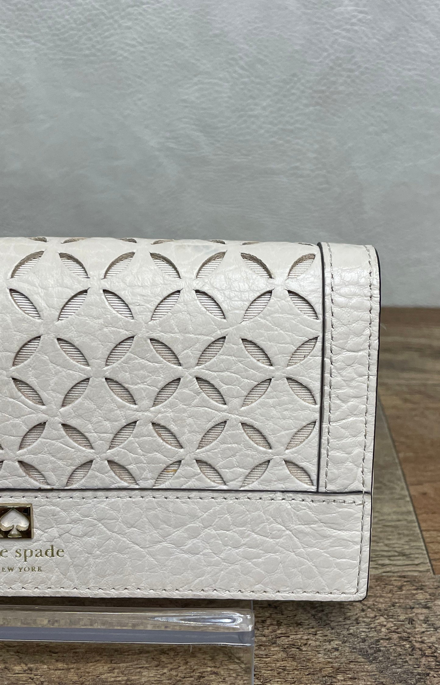 Kate Spade New York Cream Perforated Leather Continental Wristlet Wallet Gold