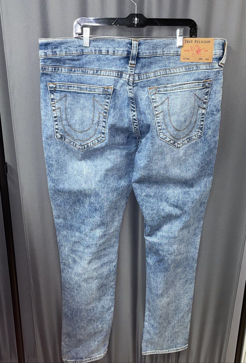 True Religion Men's Light Wash Blue Stretch Denim Horseshoe Jeans Sz 40