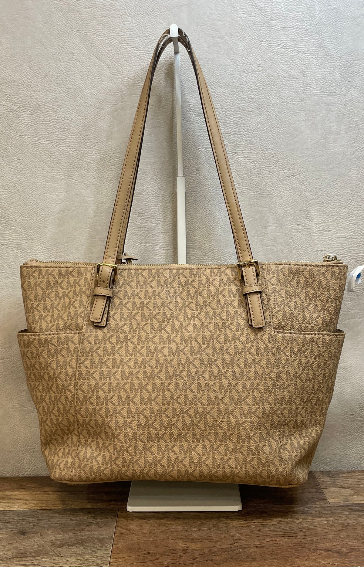 Michael Kors Brown Signature Monogram Jet Set Travel Top Zip Tote Bag