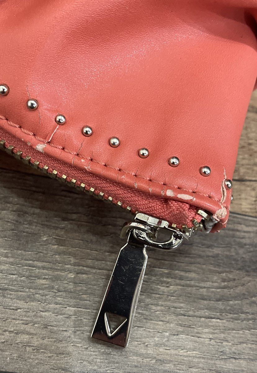 Guess Salmon Coral Studded Tassel Shoulder Bag Tote Silver Hardware