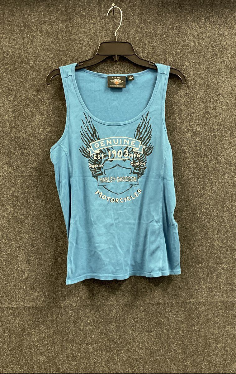 Harley-Davidson Genuine Motorcycles Eagle Graphic Ribbed Tank Top Blue Sz 1W