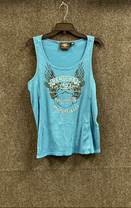 Harley-Davidson Genuine Motorcycles Eagle Graphic Ribbed Tank Top Blue Sz 1W
