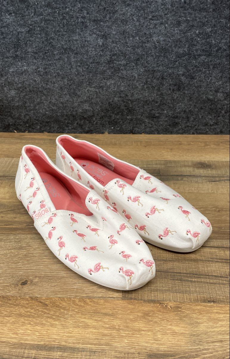 Skechers Bobs Plush Flamingo White Pink Slip-On Alpargata Shoes Size 7.5