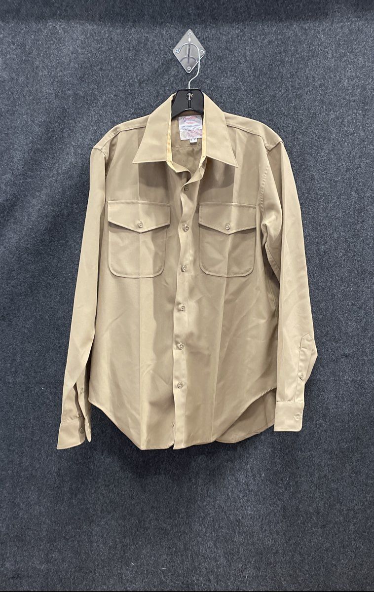 Vintage Creighton Men's Tan USMC Approved Military Uniform Shirt Wool Sz 16-35