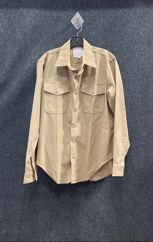 Vintage Creighton Men's Tan USMC Approved Military Uniform Shirt Wool Sz 16-35
