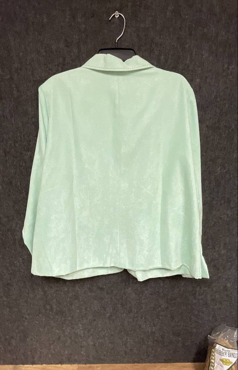 Maggie Sweet Women's Mint Green Pick Stitch Notched Lapel Blazer Jacket Sz 1X