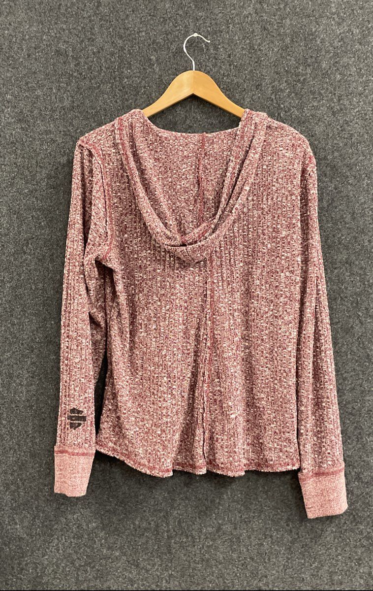 Harley-Davidson Women's Marled Red Ribbed Knit Henley Hoodie Sz XL