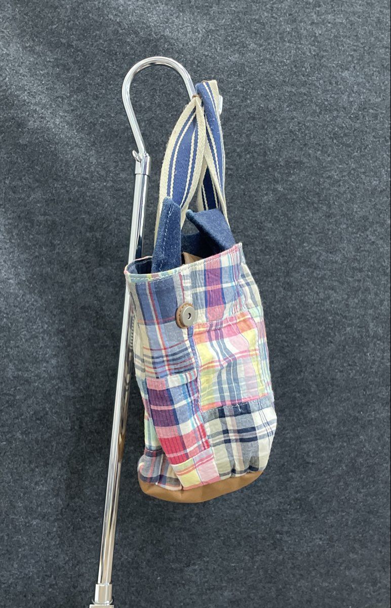 Tommy Hilfiger Multi-Color Patchwork Plaid Denim Tote Bag Large Fabric Purse