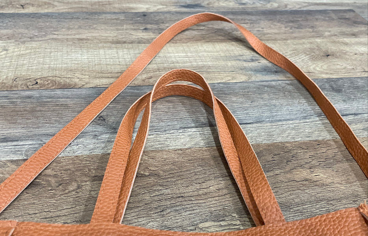 Jingpin Brown Leather Tote Bag & Pouch Set Crossbody Strap Gold Hardware