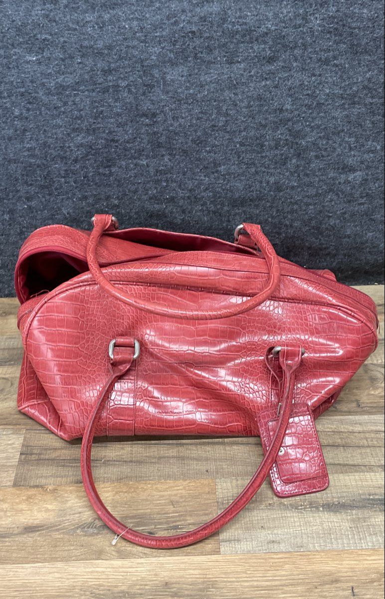Bath & Body Works Red Croc Embossed Faux Leather Duffel Satchel Bag