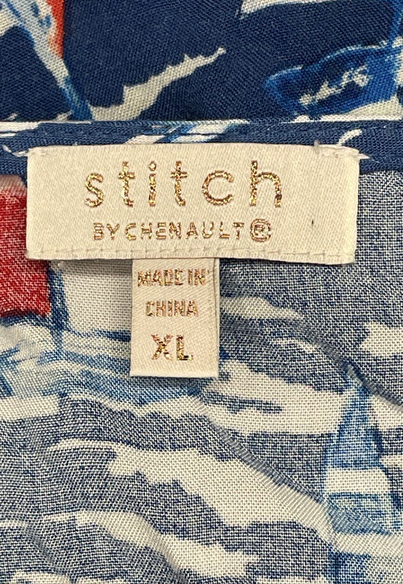 Stitch by Chenault Women's Blue Nautical Sailboat Print Rayon Tie Waist Midi XL