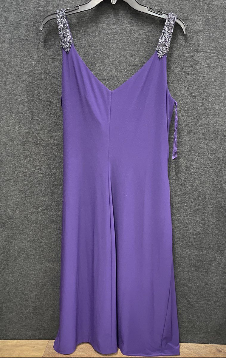 Lauren Ralph Lauren Women's Purple Beaded Strap Ruched Sleeveless Dress