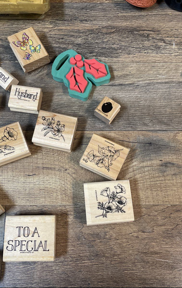 Stampin' Up! Wooden Rubber Stamp Lot Floral Alphabet Sentiments 70 Pcs Vintage