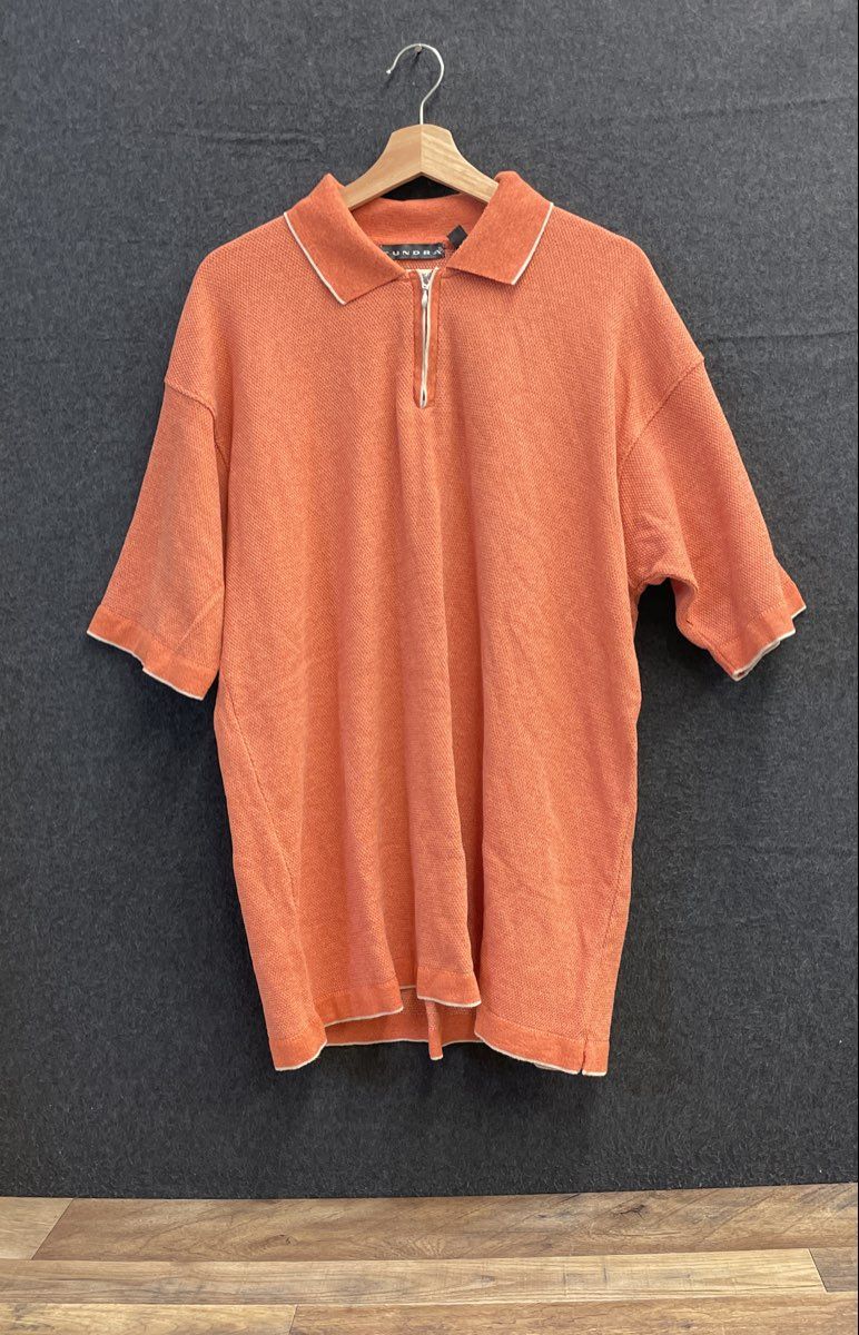 Tundra Men's Vintage 90s Orange Textured Knit 1/4 Zip Short Sleeve Polo Sz XXL