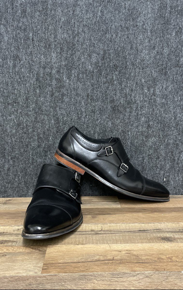 Stacy Adams Bayne Black Cap Toe Double Monk Strap Dress Shoes Size 12 M