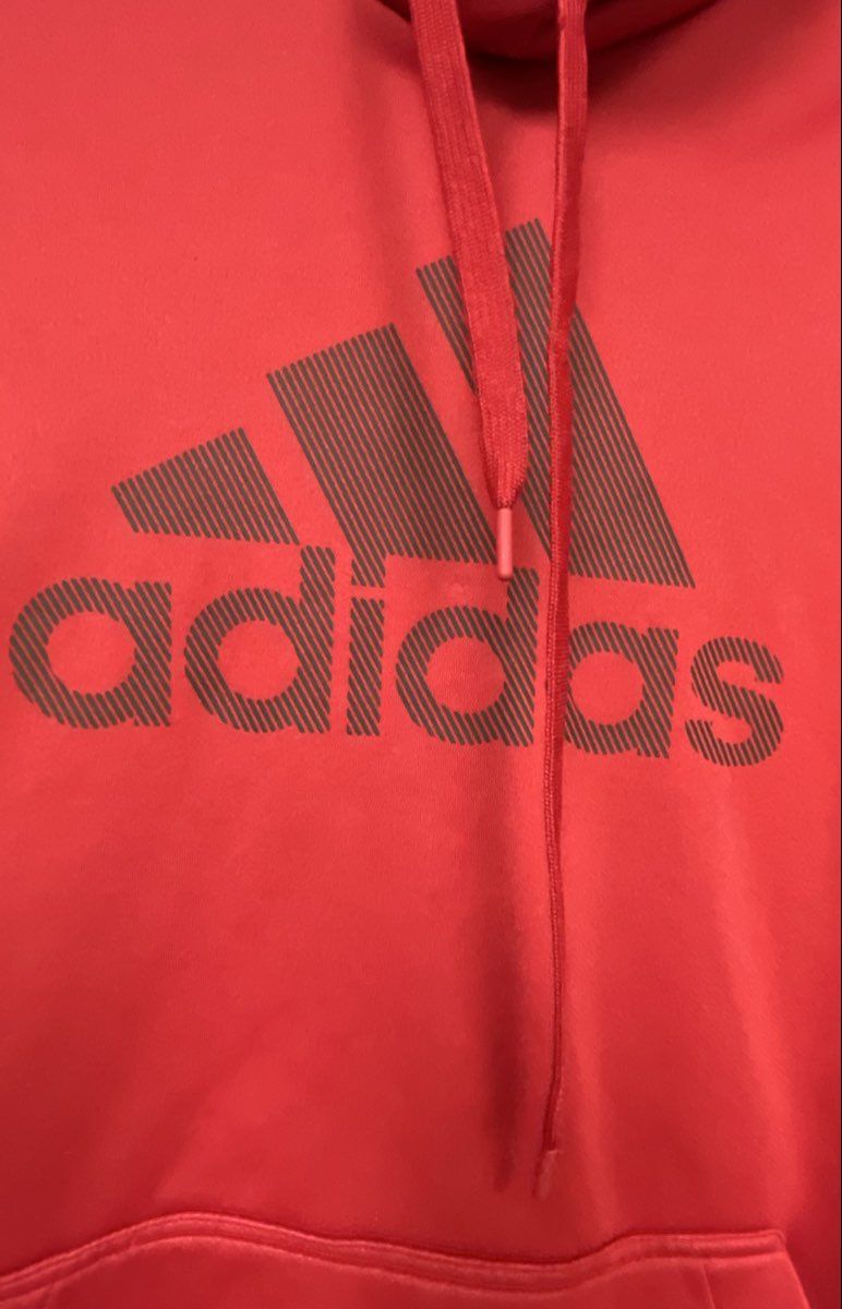 Adidas Men's Red Performance Fleece Graphic Logo Pullover Hoodie Sz XL