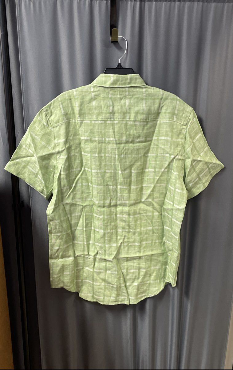 Perry Ellis Men's Green Principles Tendril Plaid Linen Blend Shirt NWT L