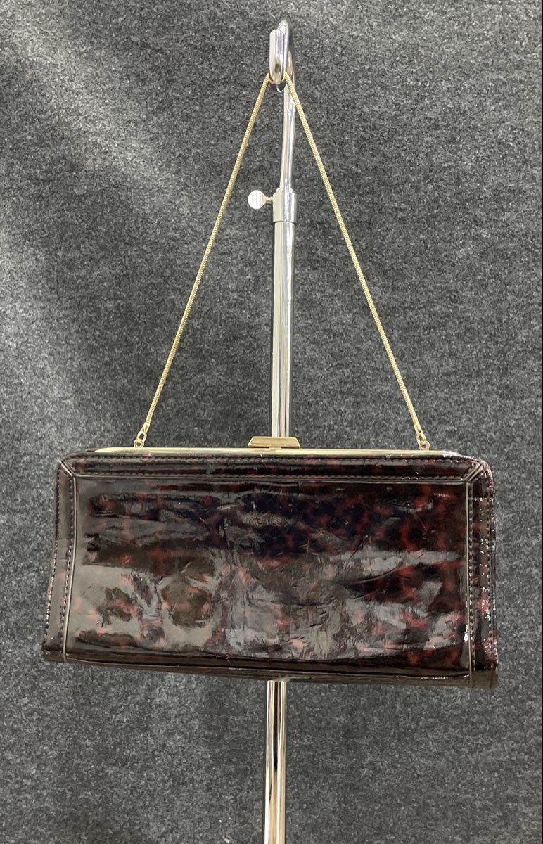 Banana Republic Red Black Cheetah Patent Clutch Shoulder Bag Gold Chain