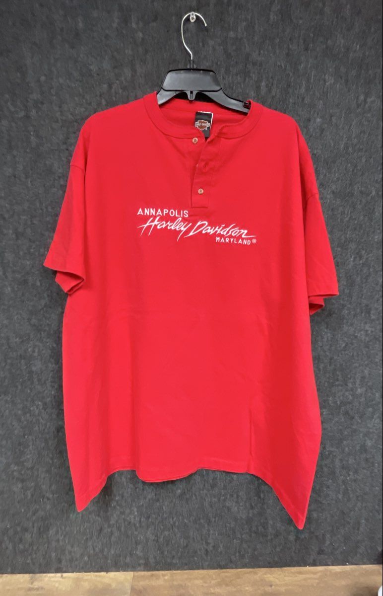 Vintage 90s Annapolis Harley-Davidson Maryland Henley T-Shirt Made USA Sz 2X