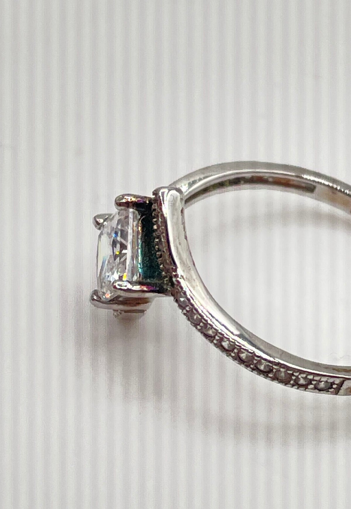 925 Sterling Silver Princess-Cut CZ Half Pavé Bypass Ring 1.9g