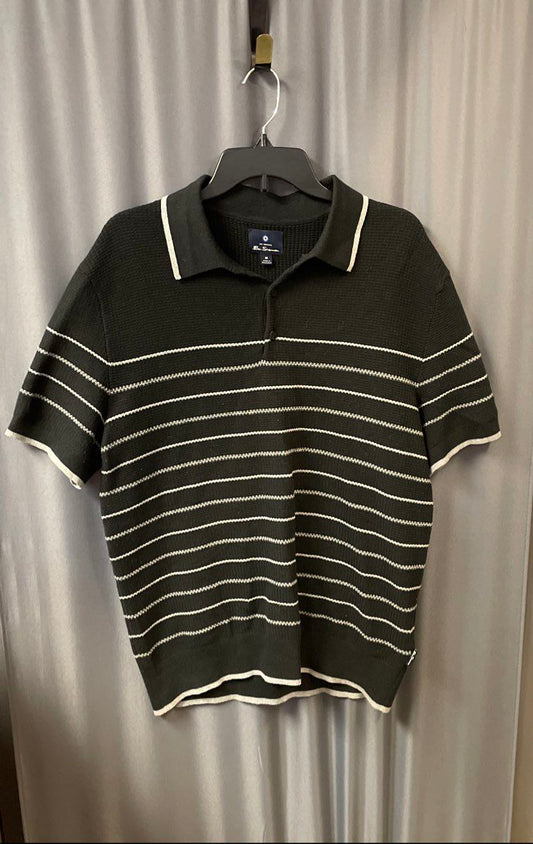 Ben Sherman Men's Black Gray Striped Short Sleeve Knit Polo Shirt Size M
