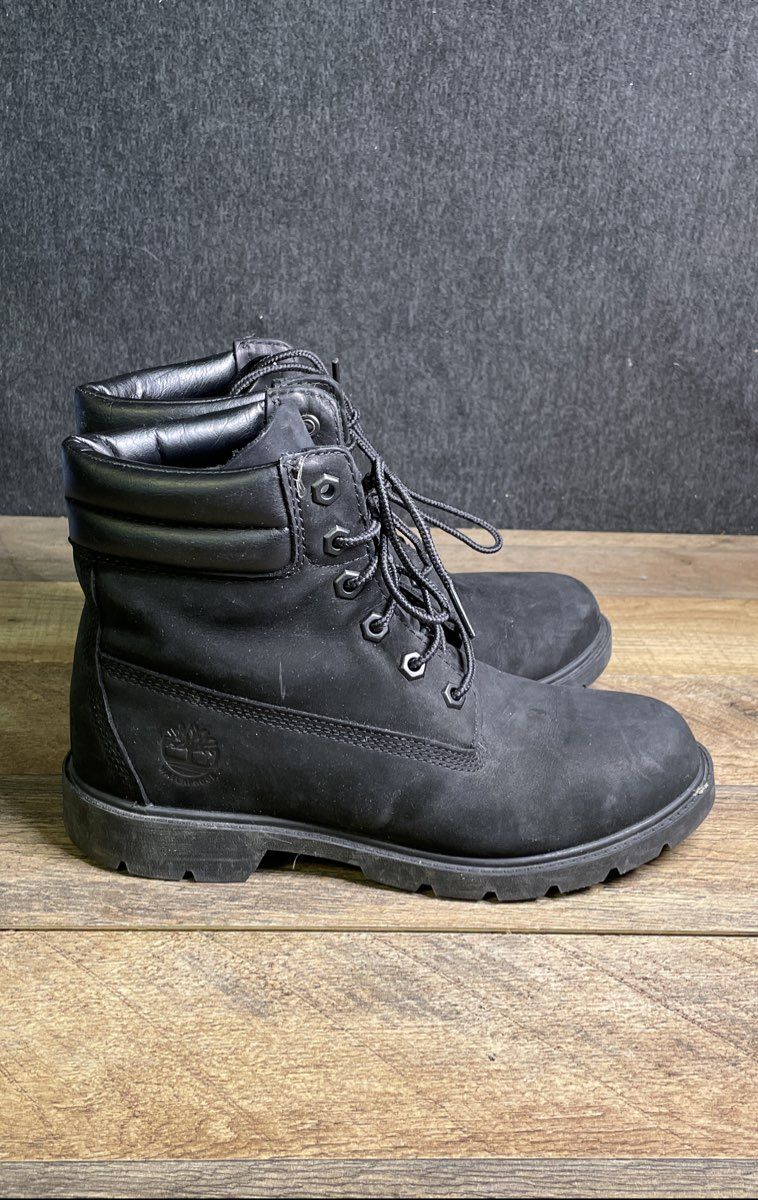 Timberland 6-Inch Premium Waterproof Black Nubuck Leather Boots Size 7.5